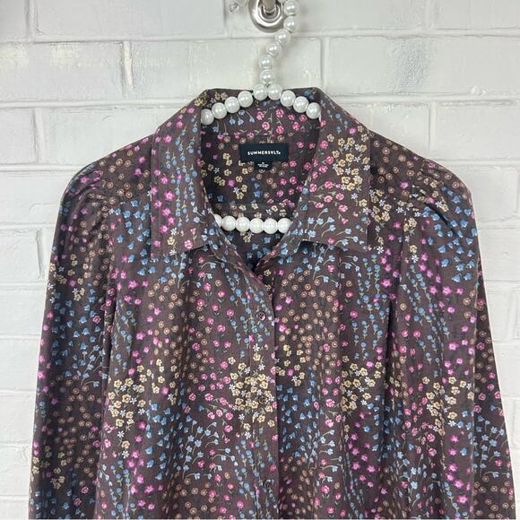 Summersalt The Countryside Poplin Tiered Shirtdress in Floral Prairie Chocolate - Picture 5 of 14